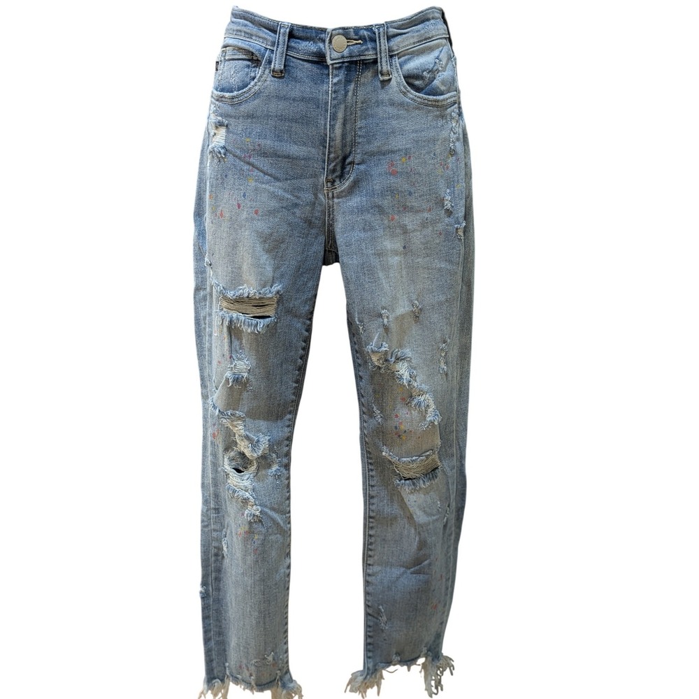 Judy‎ Blue Boyfriend High Waist Distressed Paint Splatter Slim Jeans Size 3/26